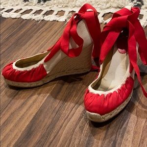 Christian Louboutin Red Tie Espadrille Wedges
